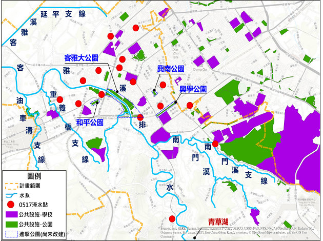 圖4 新竹市淹水點與公共設施區位示意圖
